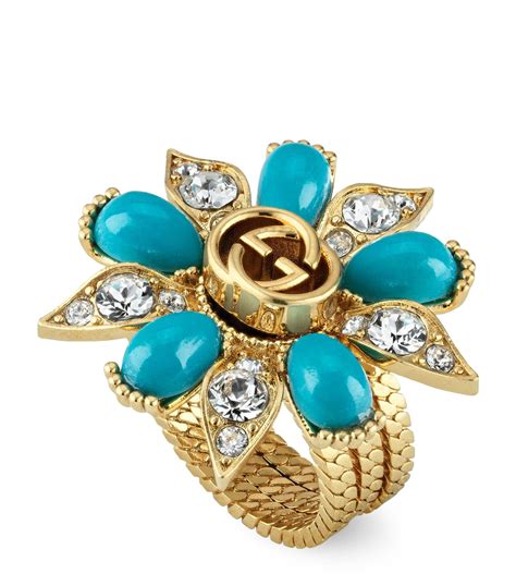 gucci icon ring with interlocking g|gucci flower tuquise ring.